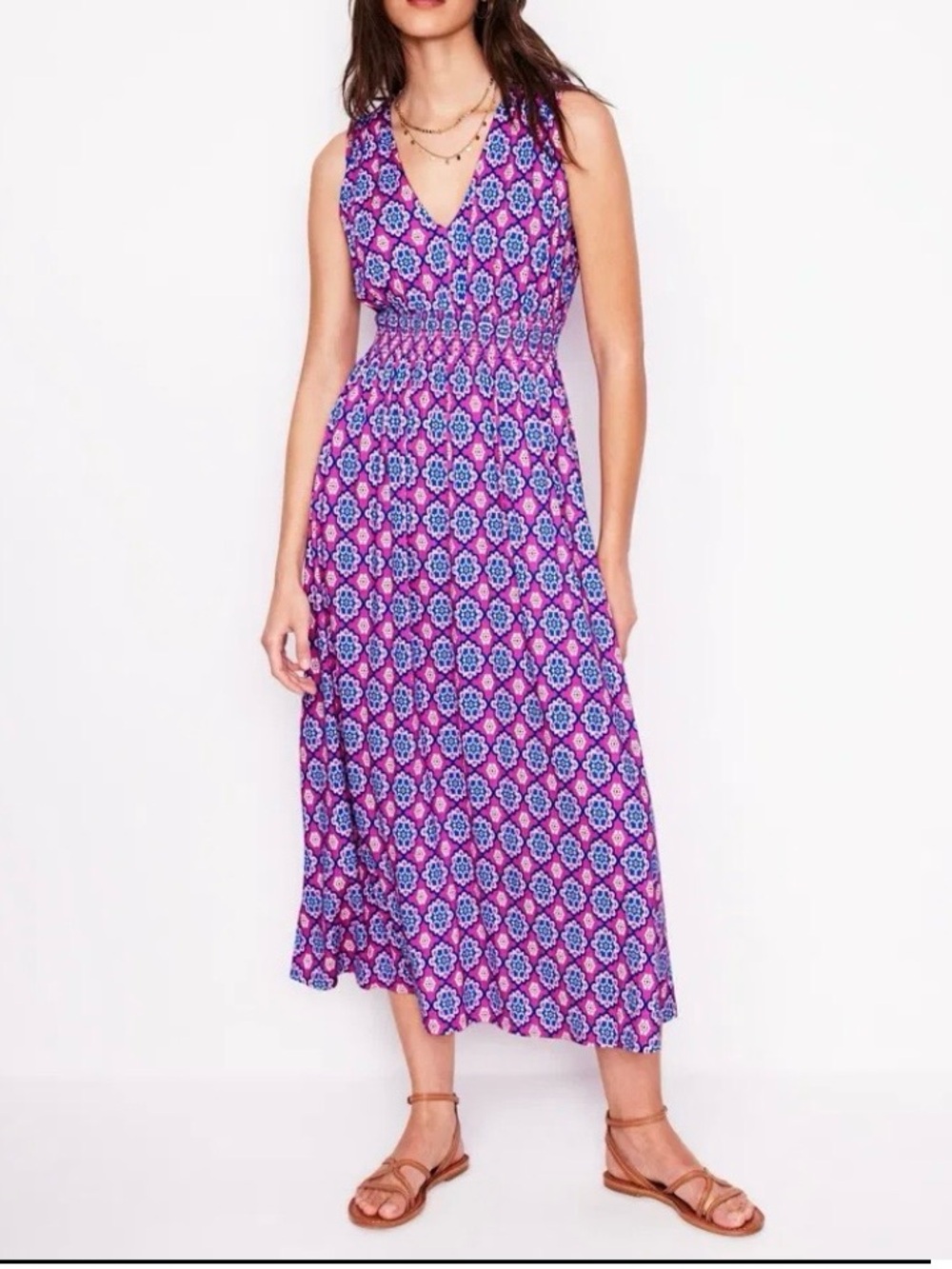 Boden Paloma Jersey Geometric Print Maxi Dress size 8R pockets vibrant colors